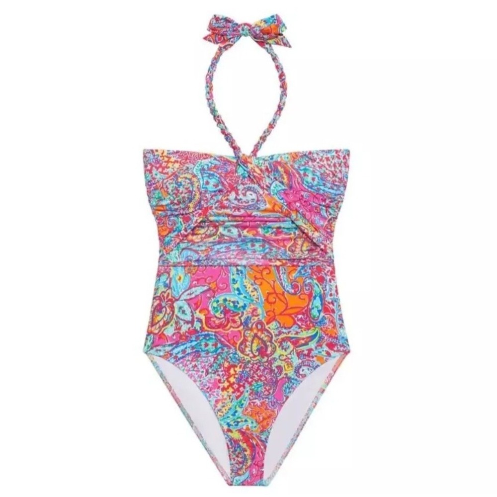 NWT Lauren Ralph Lauren Women Amara Twist-Bandeau One-Piece Swimsuit 14 Tag $150